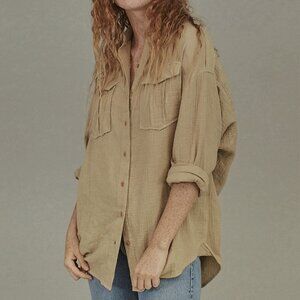 Acacia Swimwear Green Cotton Gauze Long Sleeve Oversized Shirt Women’s Size M/L